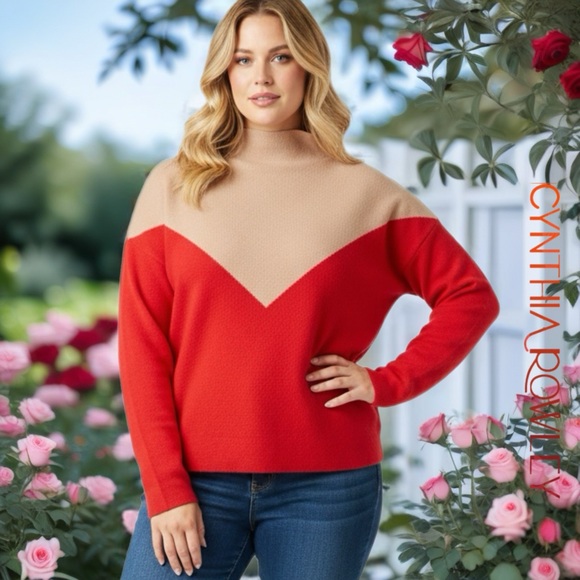 Cynthia Rowley Sweaters - Cynthia Rowley Women's Red and Tan Cowl Sweater